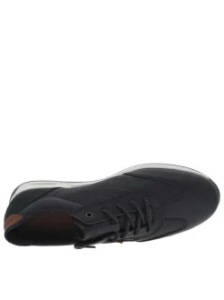 Sneakers en cuir marine à talon plat et à lacets ronds avec zip latéral
