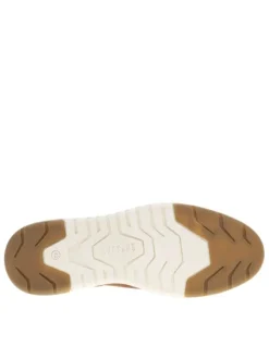Sneakers en cuir marron cognac à lacets et zip latéral, semelle blanche