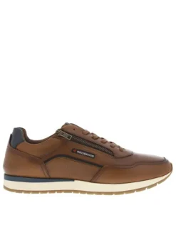 Sneakers en cuir marrons avec un zip sur le côté et des lacets plats