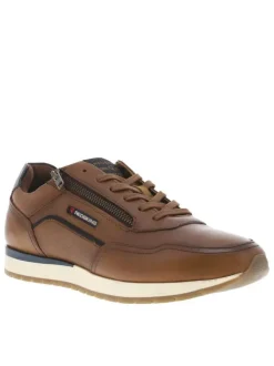Sneakers en cuir marrons avec un zip sur le côté et des lacets plats
