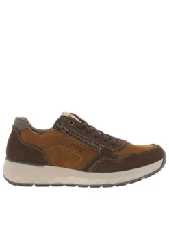 Sneakers en cuir marron à talon plat avec des lacets et un zip latéral