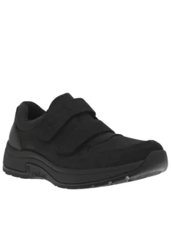 Sneakers en cuir noires à talon plat et à bandes auto-agrippantes