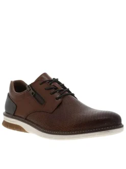 Sneakers en cuir noisette à talon plat avec des lacets et un zip latéral