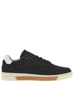 Sneakers en cuir nubuck bleu marine à semelle vulcanisée et lacets ronds
