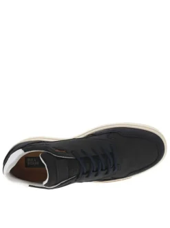 Sneakers en cuir nubuck bleu marine à semelle vulcanisée et lacets ronds
