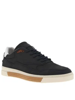 Sneakers en cuir nubuck bleu marine à semelle vulcanisée et lacets ronds