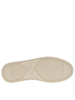 Sneakers en cuir nubuck marine à semelle beige semi-compensée et vulcanisée