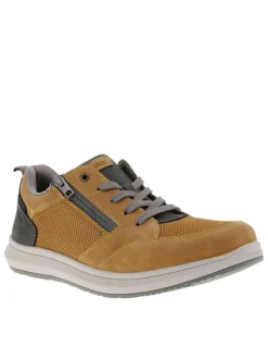 Sneakers jaune à talon plat avec des lacets et un zip latéral