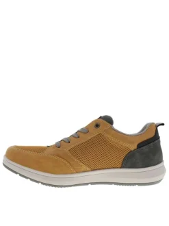 Sneakers jaune à talon plat avec des lacets et un zip latéral