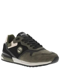 Sneakers kaki à semelle à talon plat, à lacets et étiquette