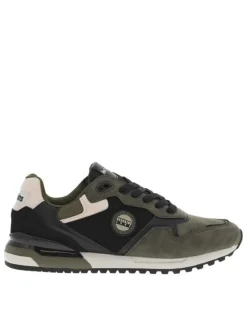 Sneakers kaki à semelle à talon plat, à lacets et étiquette