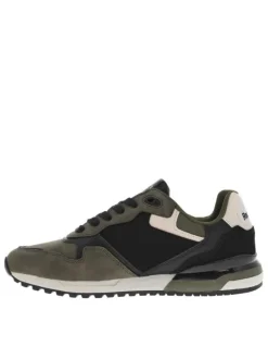Sneakers kaki à semelle à talon plat, à lacets et étiquette