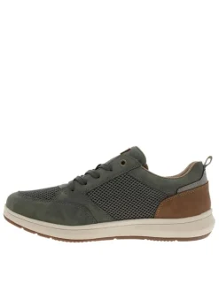 Sneakers kaki à talon plat avec des lacets et un zip latéral
