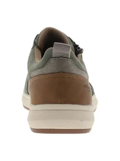 Sneakers kaki à talon plat avec des lacets et un zip latéral
