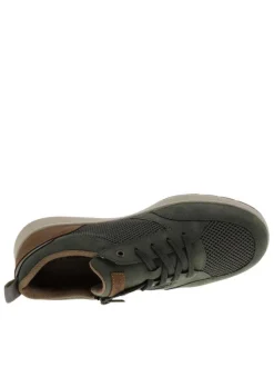 Sneakers kaki à talon plat avec des lacets et un zip latéral
