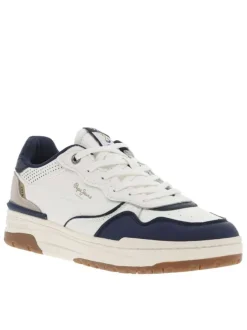 Sneakers marine et blanches à semelle plate et à lacets plats