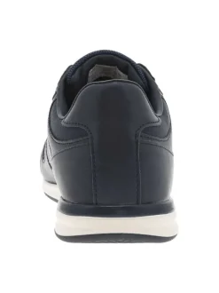 Sneakers marine à semelle blanche avec lacets plats et logos blancs