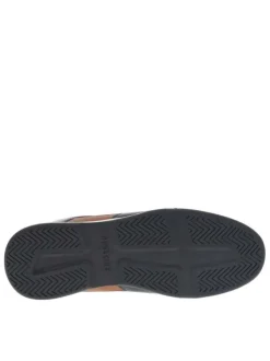 Sneakers marine à semelle blanche avec lacets plats et logos blancs