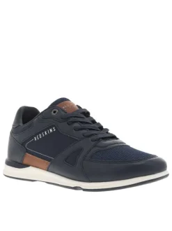 Sneakers marine à semelle blanche avec lacets plats et logos blancs