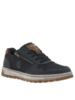 Sneakers marine à talon plat et à lacets plats marine et zip latéral
