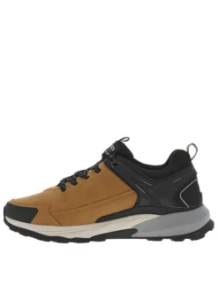 Sneakers miel et noir à cheville renforcée et à lacets plats à rayures
