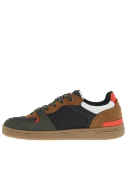 Sneakers multicolores à semelle plate avec empiècements camel et lacets verts