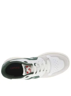 Sneakers multisport blanches et vertes à semelle blanche, lacets plats et logo