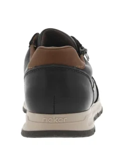 Sneakers noires à semelle intermédiaire beige à talon plat avec zip et lacets