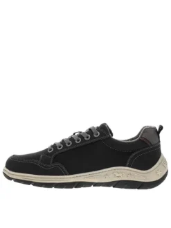 Sneakers noires à talon plat avec des lacets plats gris et un zip
