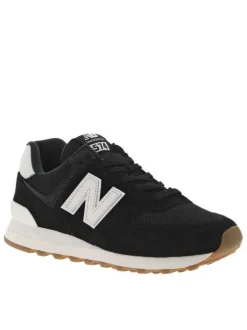 Sneakers 574 noires à talon plat avec logos blancs et lacets plats noirs