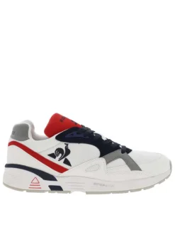 Sneakers style tennis rétro en Mesh textile et cuir blanc à semelle semi-compensée et à lacets contrastés