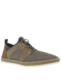 Sneakers taupe en filet à fermeture slip-on et à lacets ronds décoratifs