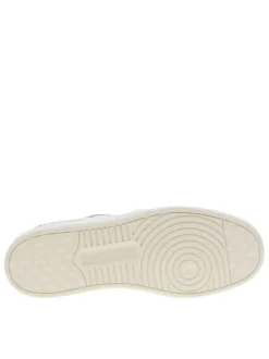 Sneakers tennis en cuir blanc à semelle semi-compensée et patchs nubuck crème