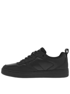 Sneakers tennis en cuir noir et à lacets ronds tressés noirs et blancs