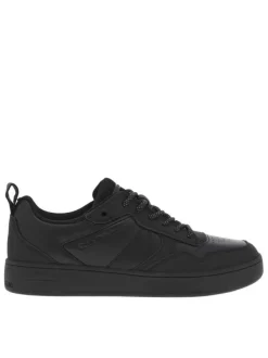 Sneakers tennis en cuir noir et à lacets ronds tressés noirs et blancs