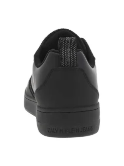 Sneakers tennis en cuir noir et à lacets ronds tressés noirs et blancs