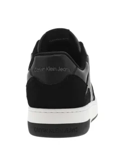 Sneakers tennis en cuir noir à semelle blanche semi-compensée et lacets plats