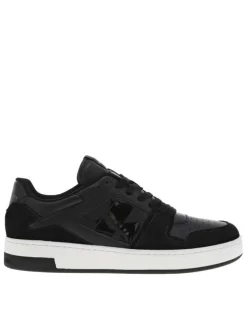 Sneakers tennis en cuir noir à semelle blanche semi-compensée et lacets plats