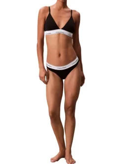 Soutien-Gorge en coton mélangé noir uni avec bande élastiquée blanche
