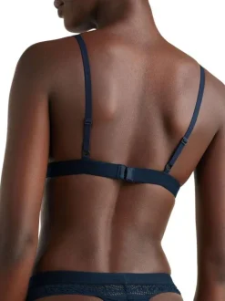 Soutien-gorge marine unie avec des détails en dentelle bleue