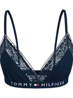 Soutien-gorge marine unie avec des détails en dentelle bleue