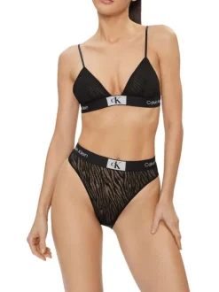 Soutien-gorge noir imprimé zébré et élastique estampiller de la marque