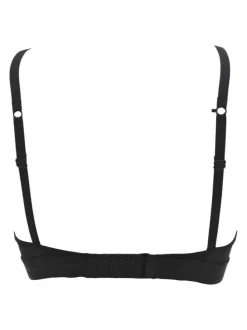 Soutien-Gorge noir uni avec attache par agrafe et logo blanc sur l'avant