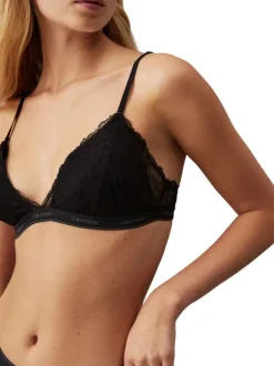Soutien-Gorge noir uni avec de la dentelle et nom iconique sur le bas