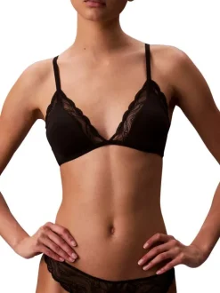 Soutien-Gorge noir uni en dentelle avec bretelles noires élastiquées