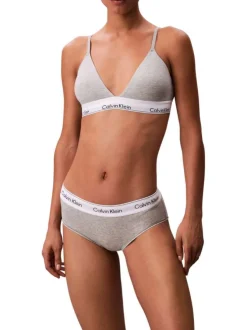 Soutien-Gorge triangle en coton mélangé gris avec bande blanche élastiquée