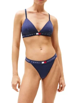 Soutien-gorge triangle sans armatures en coton bleu uni