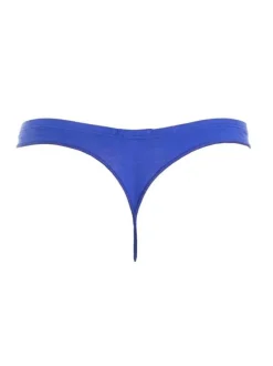 String bleu uni avec taille élastiquée et surpiqûres ton sur ton