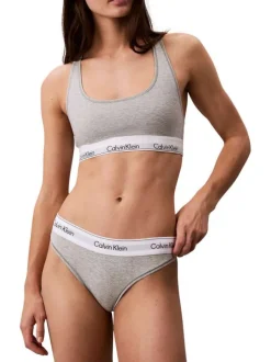 String en coton mélangé gris uni avec une ceinture élastiquée blanche