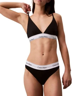 String en coton mélangé noir uni avec bande élastiquée blanche